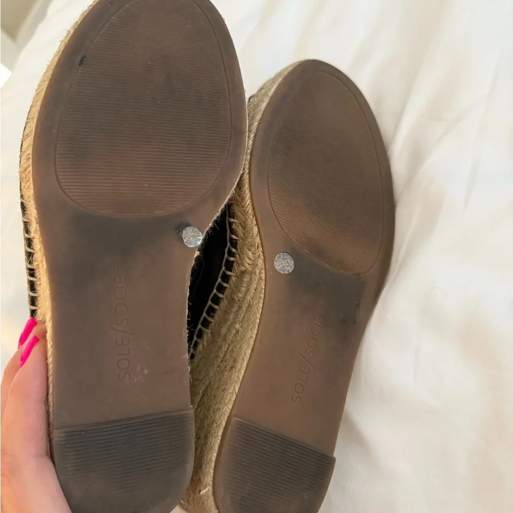Sole Society Brand in Black 100% leather w/wedge cork Caleena‎ Espadrille Sz 8.5